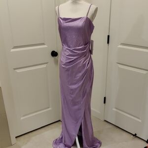 New!Honey and Rosie Lilac Glitter Pleated Side Slit Long Dress Evening Gown XL